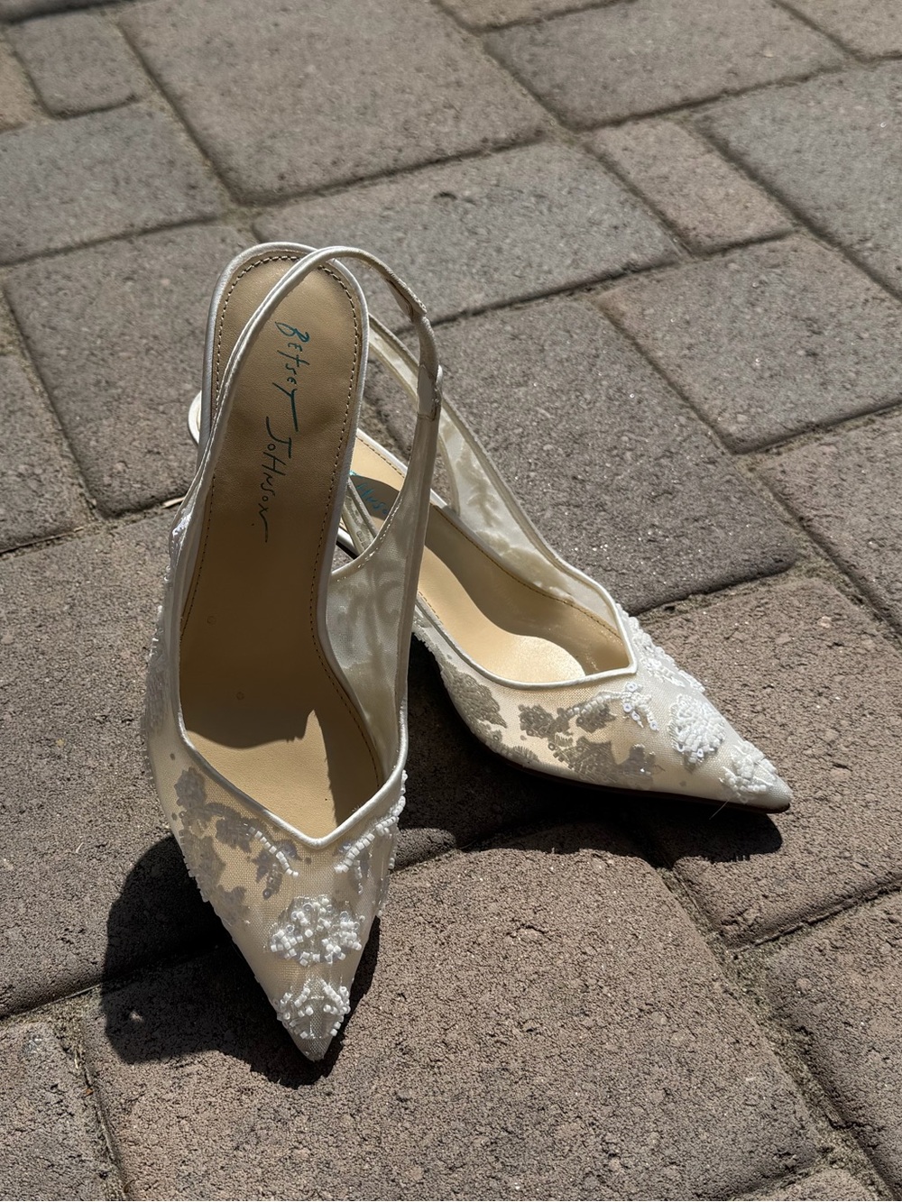 Betsey Johnson Ivory Embellished Pointed-Toe Slingback Heels - Picture 4 of 8